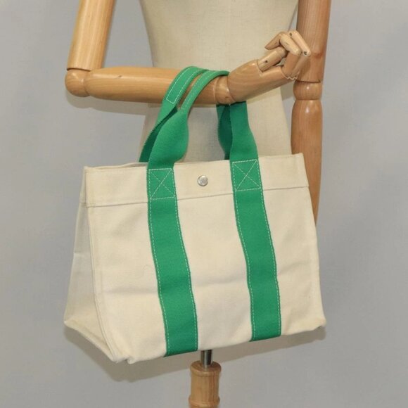 HERMES Bora Bora PM Tote Bag Canvas White Green Silver Auth - Picture 1 of 15